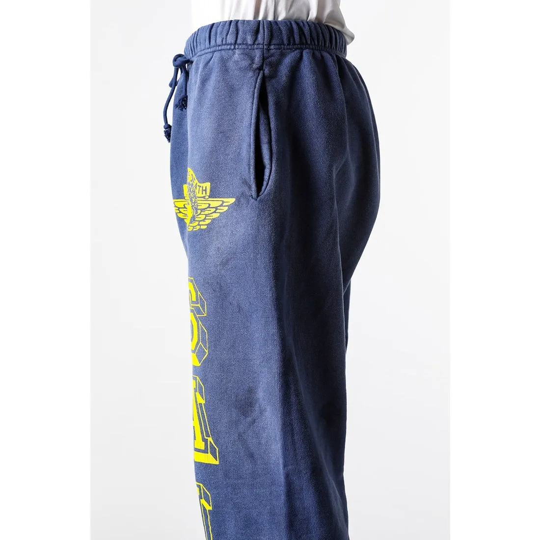 SAINT M×××××× ANGEL SWEATER PANTS/NAVY Angel Reborn Blue Sweatpants Washed Blue S-XL Assute Garment Dyeing Full Clothes Water Fading Dirty and Distressed New Vintage Ceiling God Cut Original Same Style